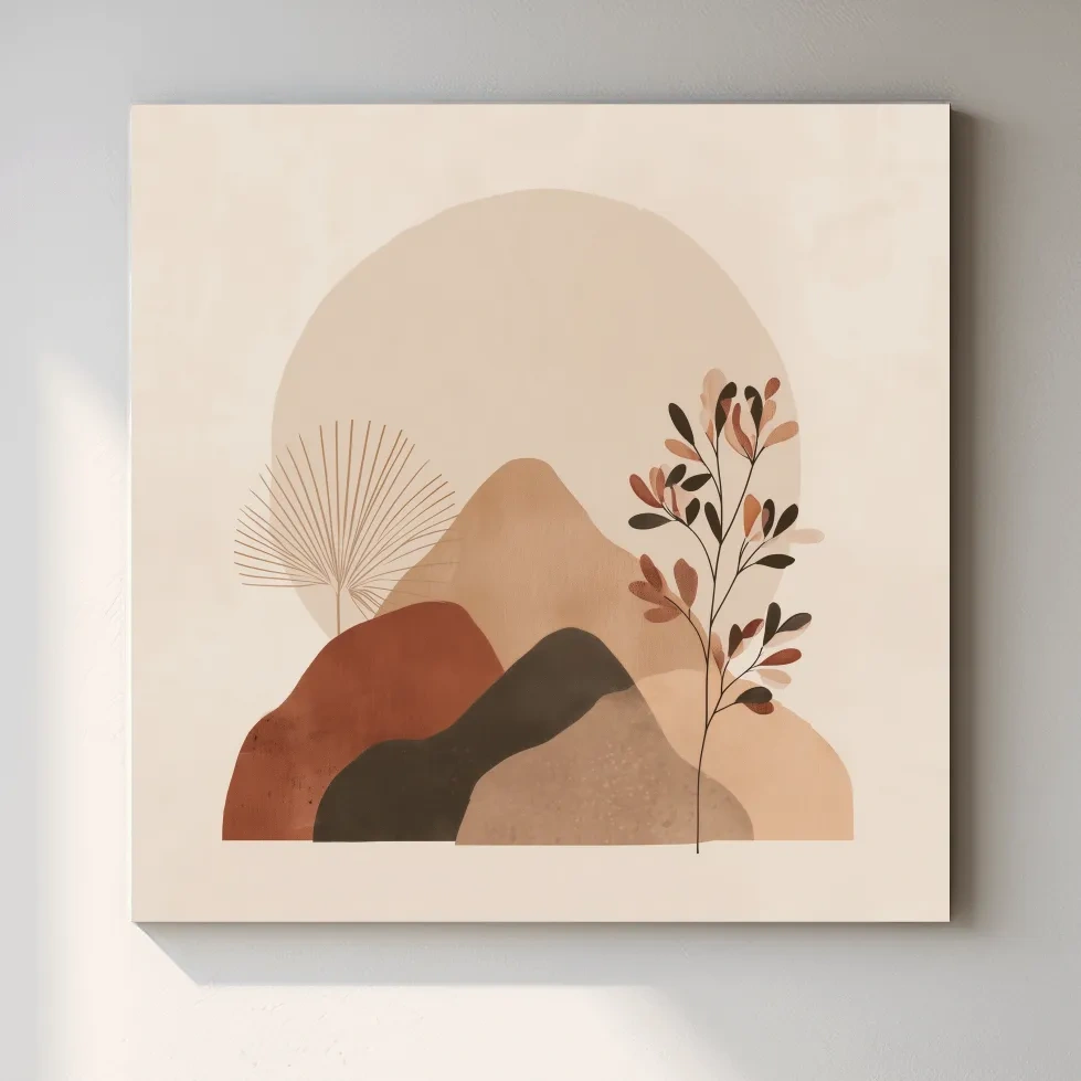Boho Abstract Mountain Silhouette - Neutral Terracotta Botanical Wall Art