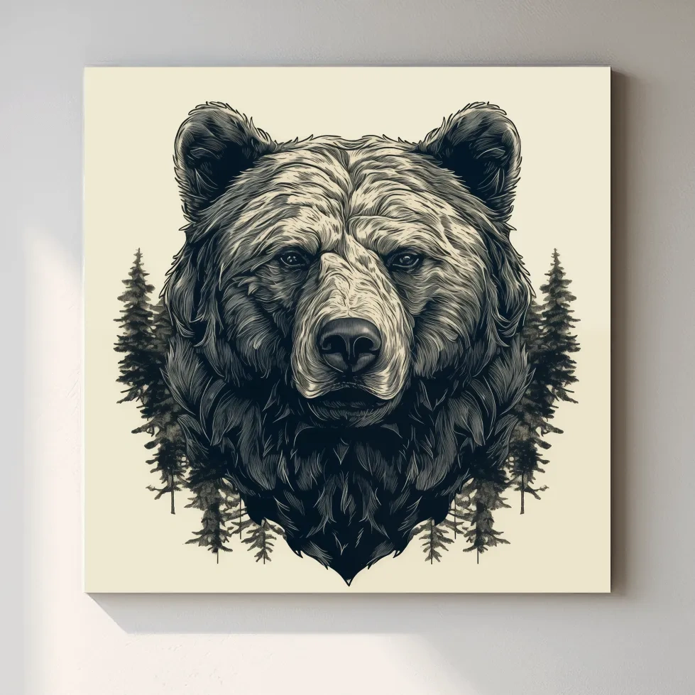 Grizzly Bear Portrait Illustration Artwork - Vintage Wilderness Forest Wall Art