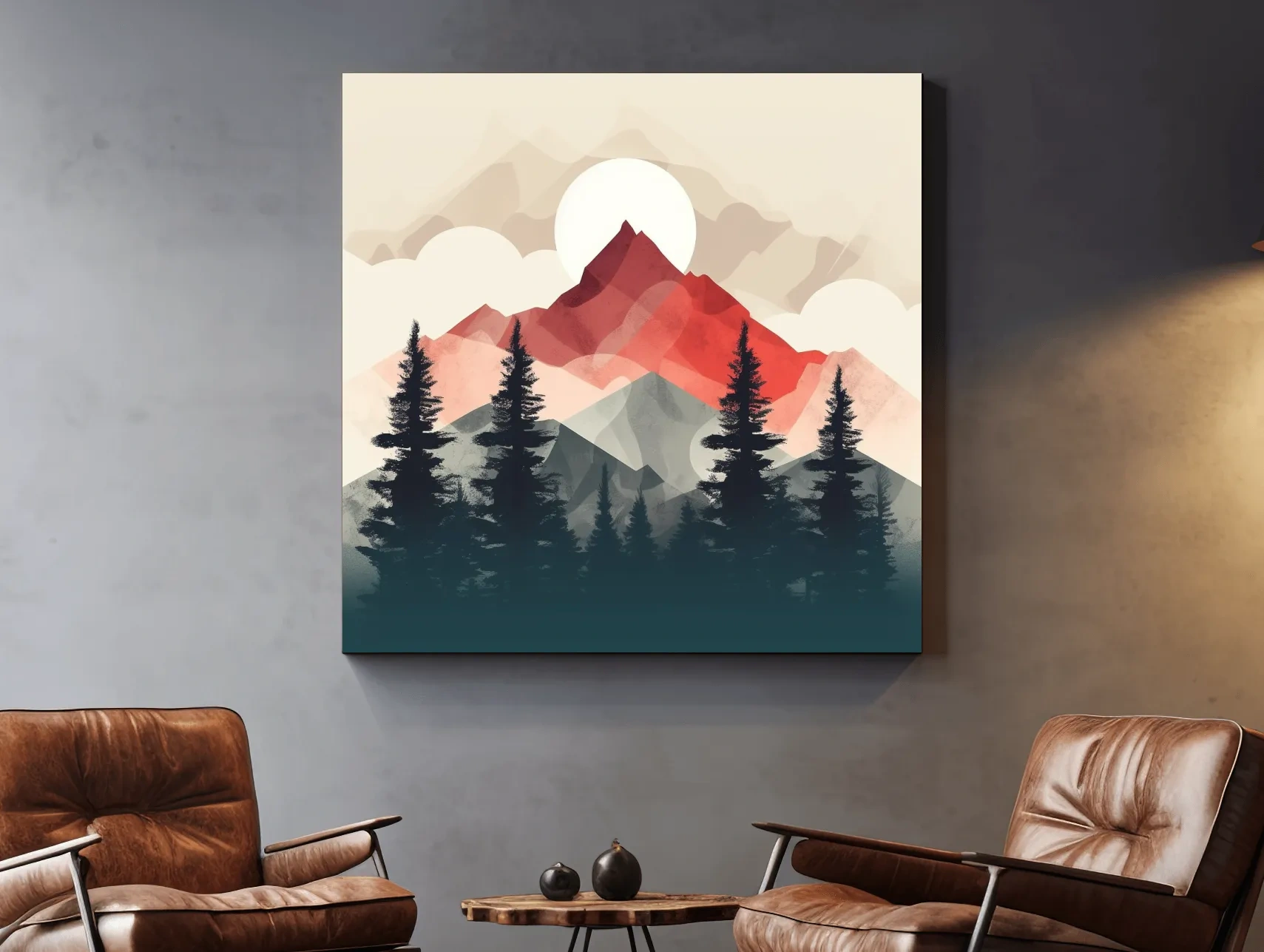 Minimal Alpine Mountain Sunrise - Pine Forest Wall Art