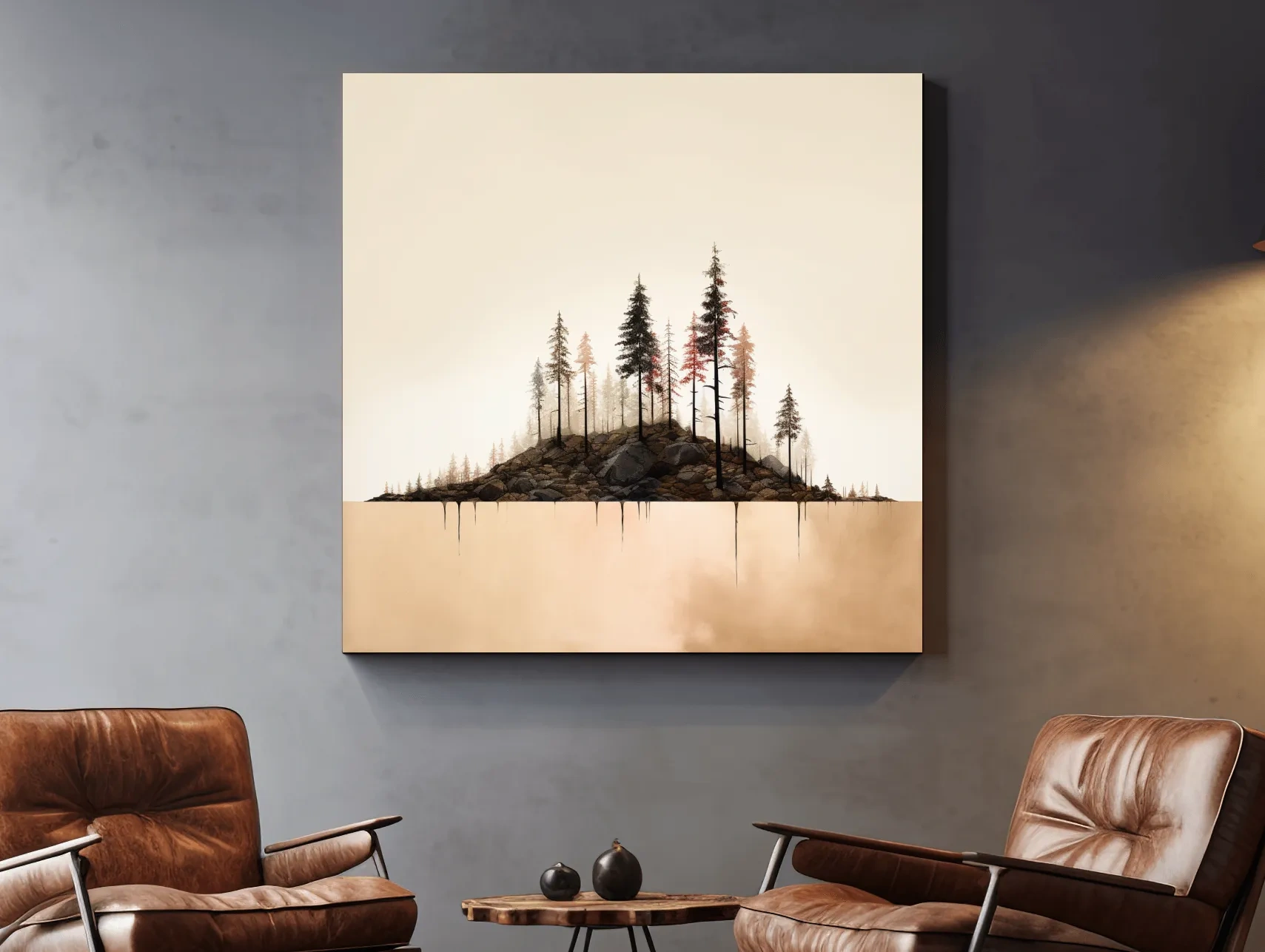 Minimalist Pine Forest Lake Illustration - Scandinavian Landscape Artwork