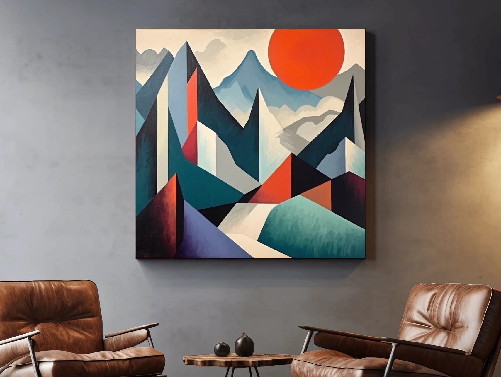 Abstract suprematism mountain painting