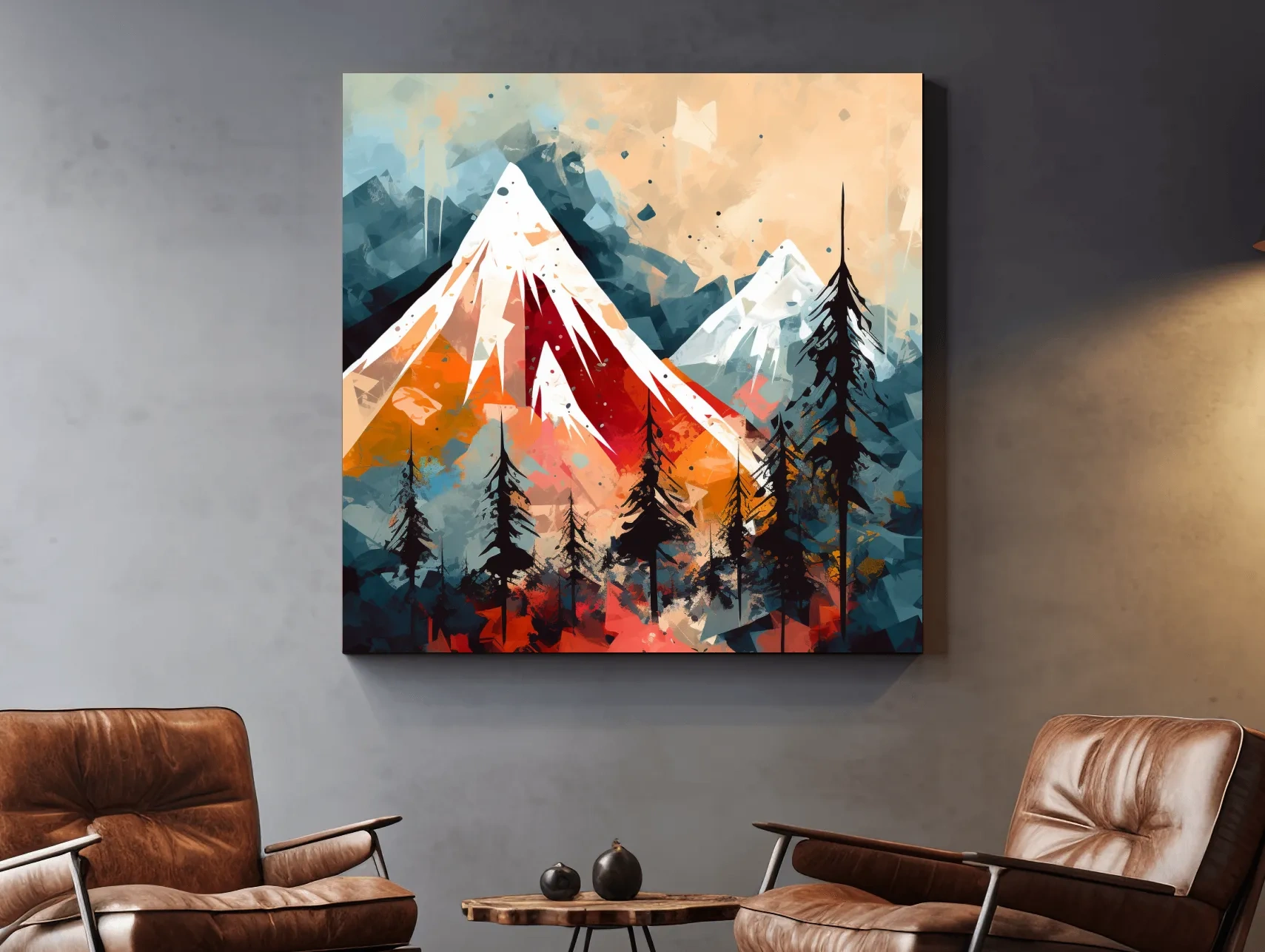 Rustic Abstract Mountain Peaks And Pine Forest - Landscape Wall Art
