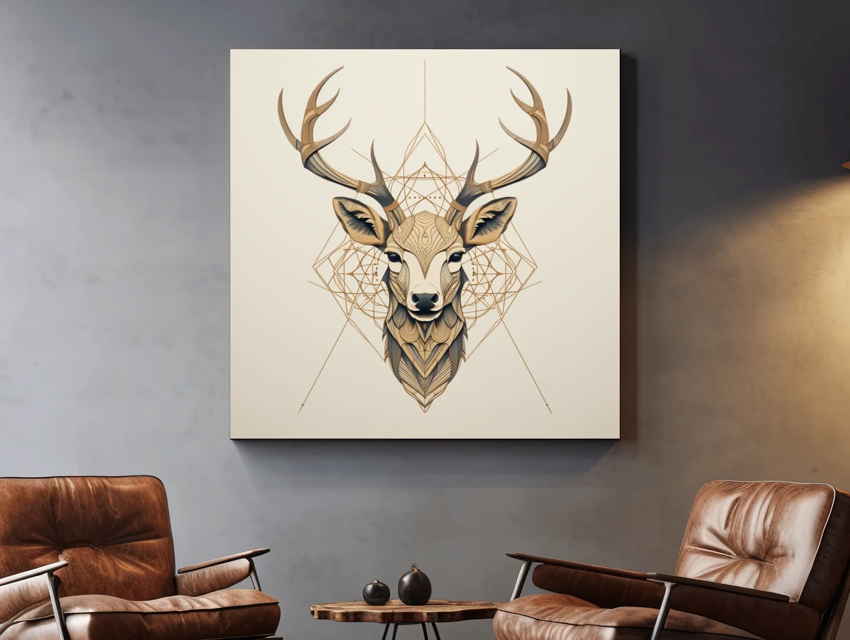 Geometric Deer Head Line Art - Tattoo Style Wildlife Wall Art