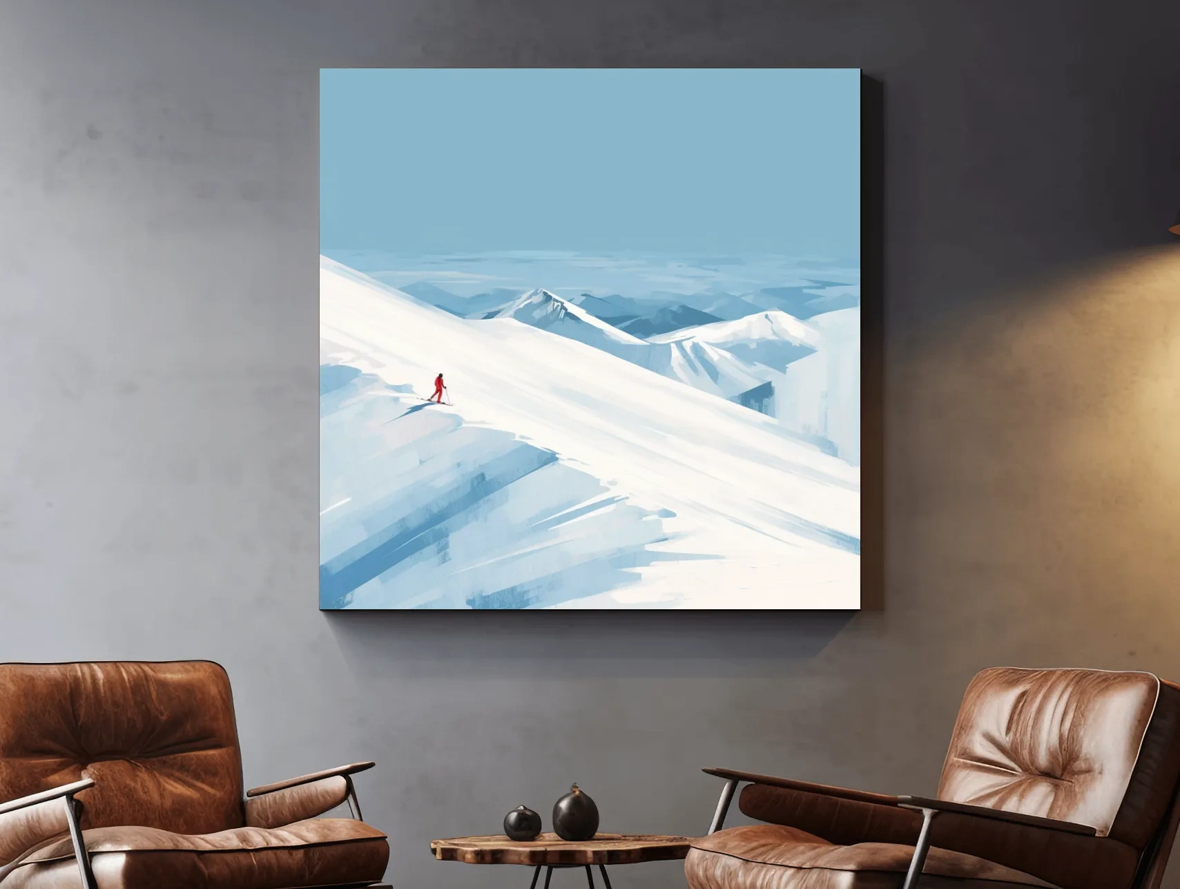 Minimalist Backcountry Skier Painting - Alpine Winter Wall Art