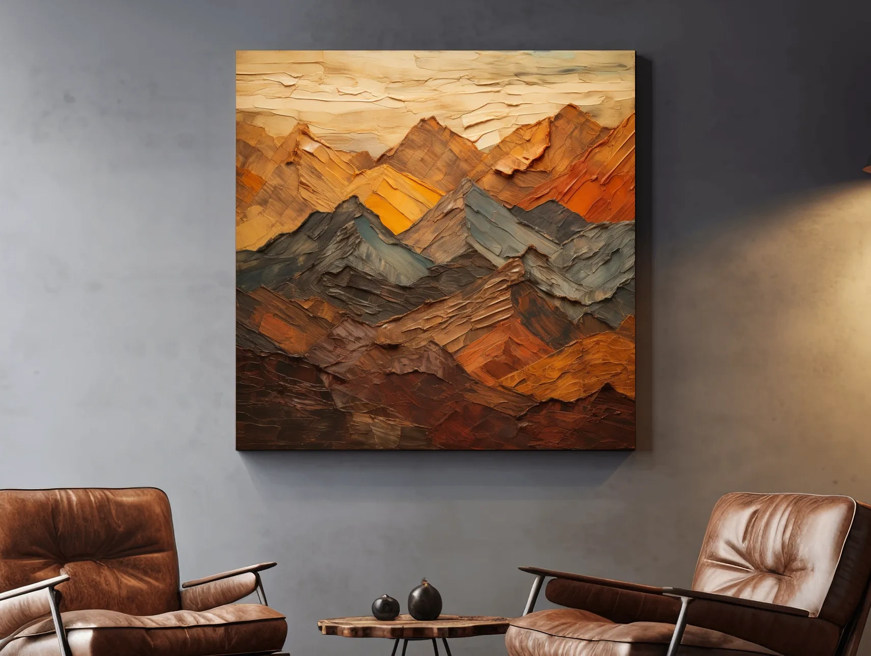 Textured Abstract Mountain Range Painting - Impasto Effect Rustic Landscape Wall Art