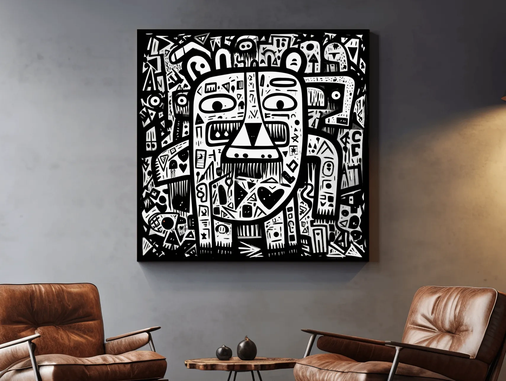 Tribal style doodle illustration of a bear character