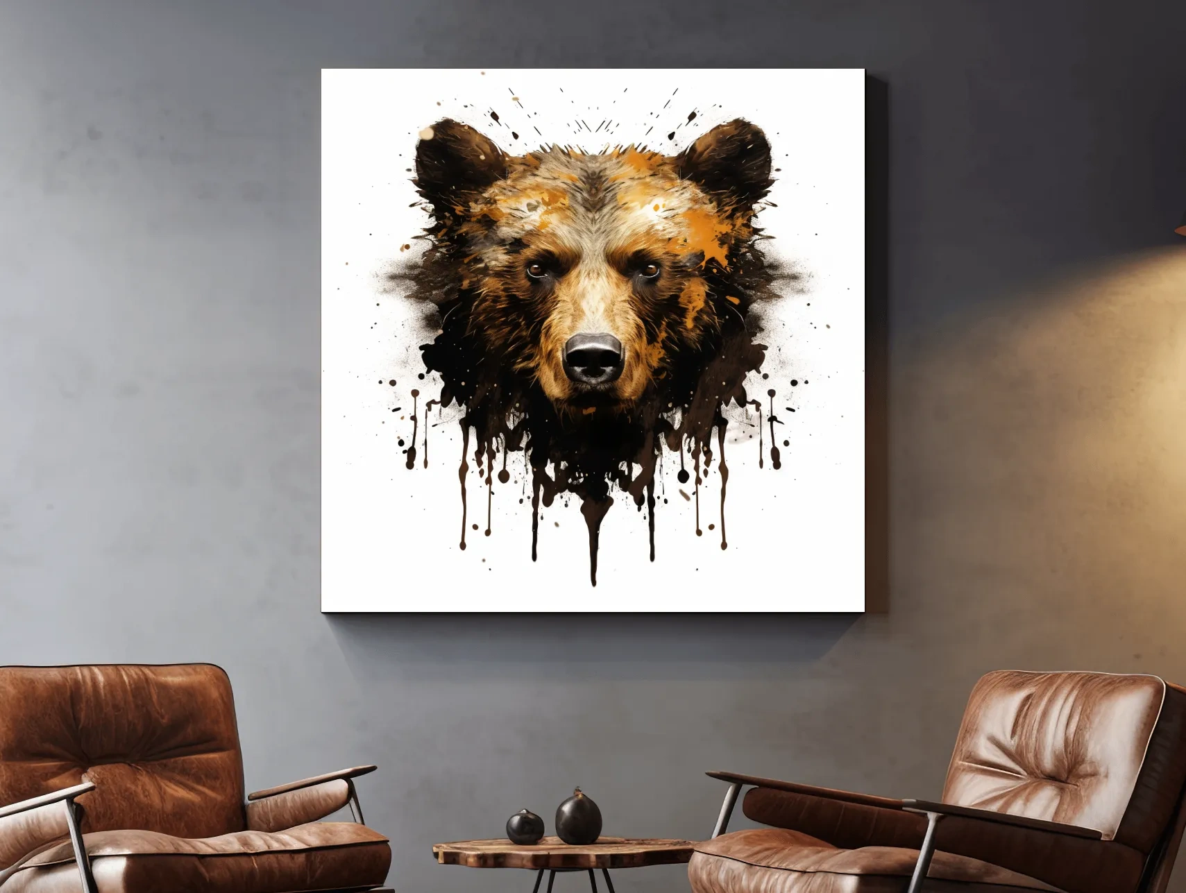 Splatter Rorschach Inkblot Paint Grizzly Bear Portrait - Wildlife Artwork