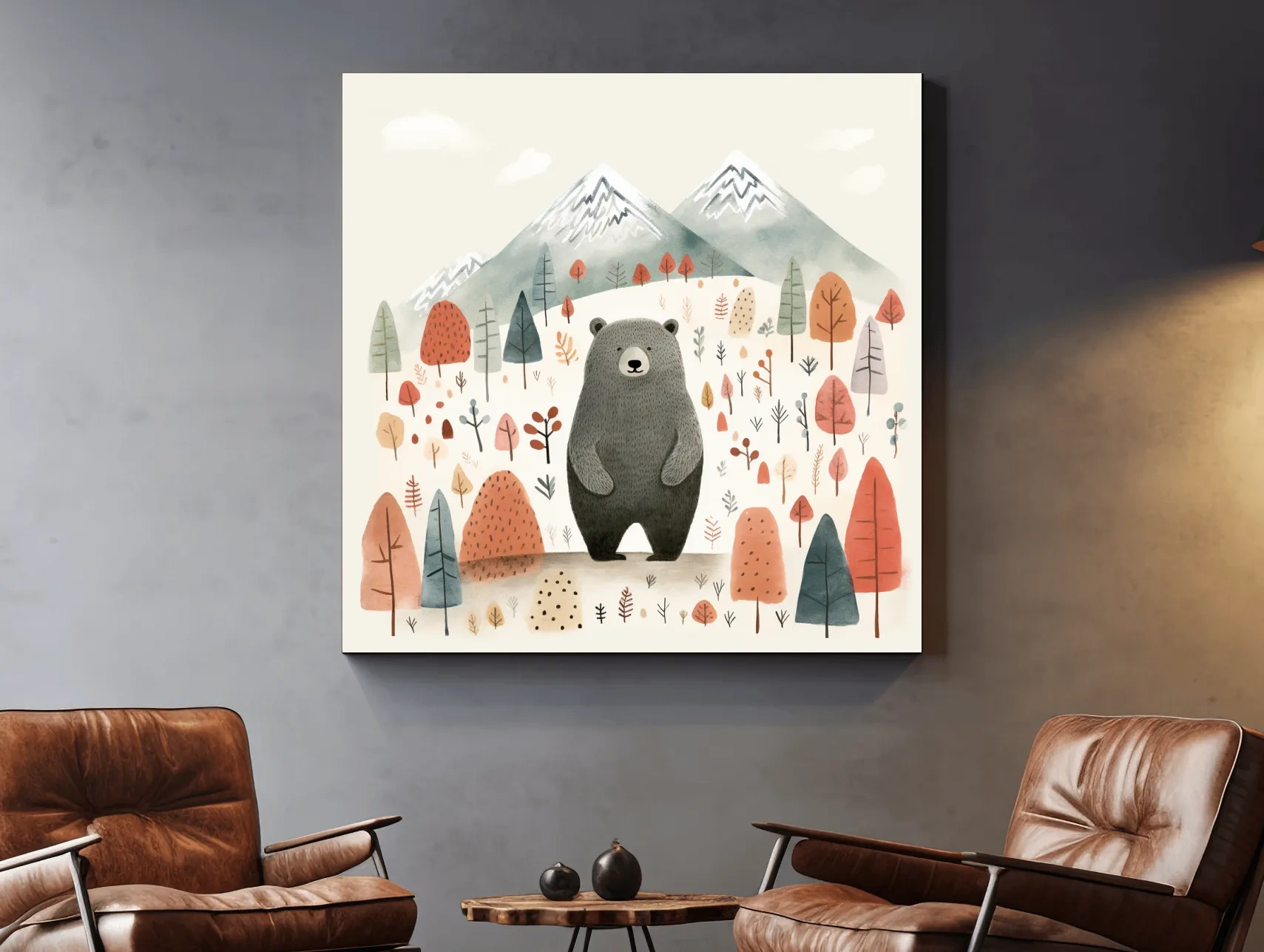 Nursery storybook art illustration of a black bear in the forest