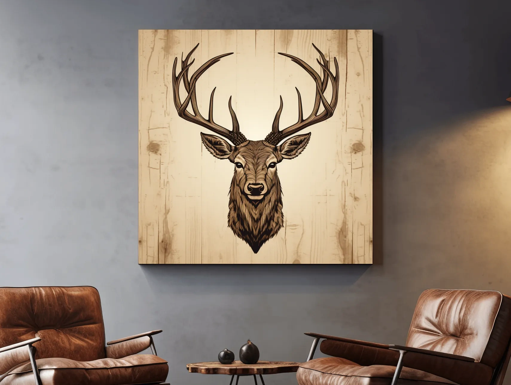 Rustic Stag Head Illustration - Vintage Woodland Cabin Wall Art