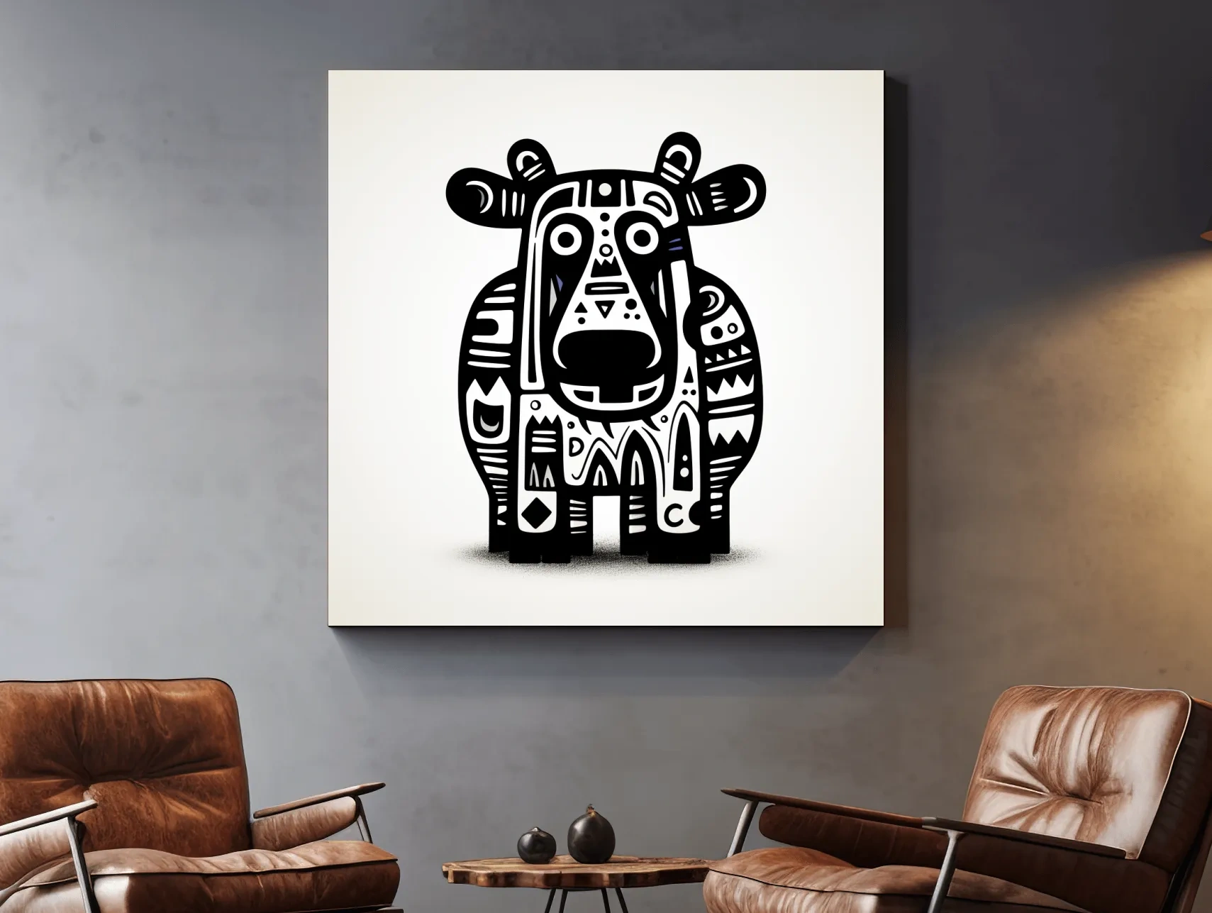 Tribal Folk Art Moose Illustration - Quirky Black And White Wildlife Wall Art