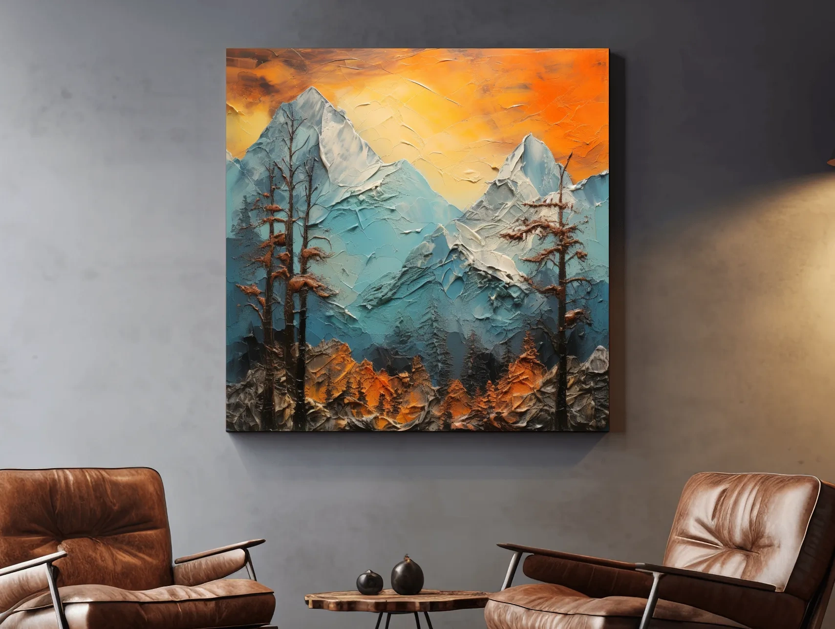 Abstract Alpine Mountains At Sunset - Impasto Effect Landscape Wall Art