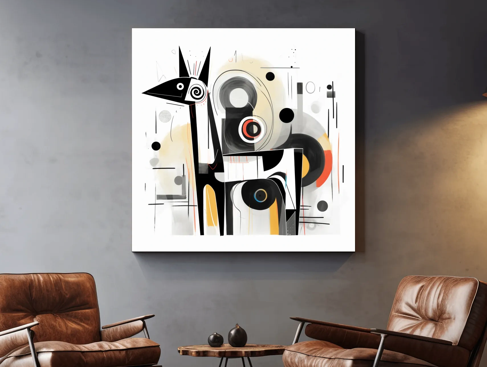 Abstract mid-century style painting of a geometric deer
