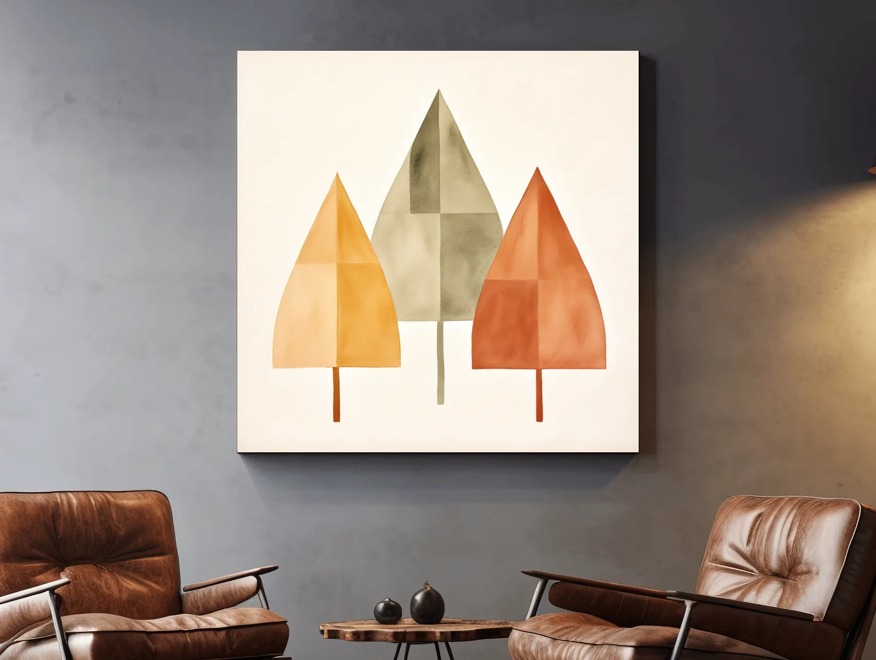 Minimalist Geometric Autumn Trees - Scandinavian Watercolor Forest Wall Art