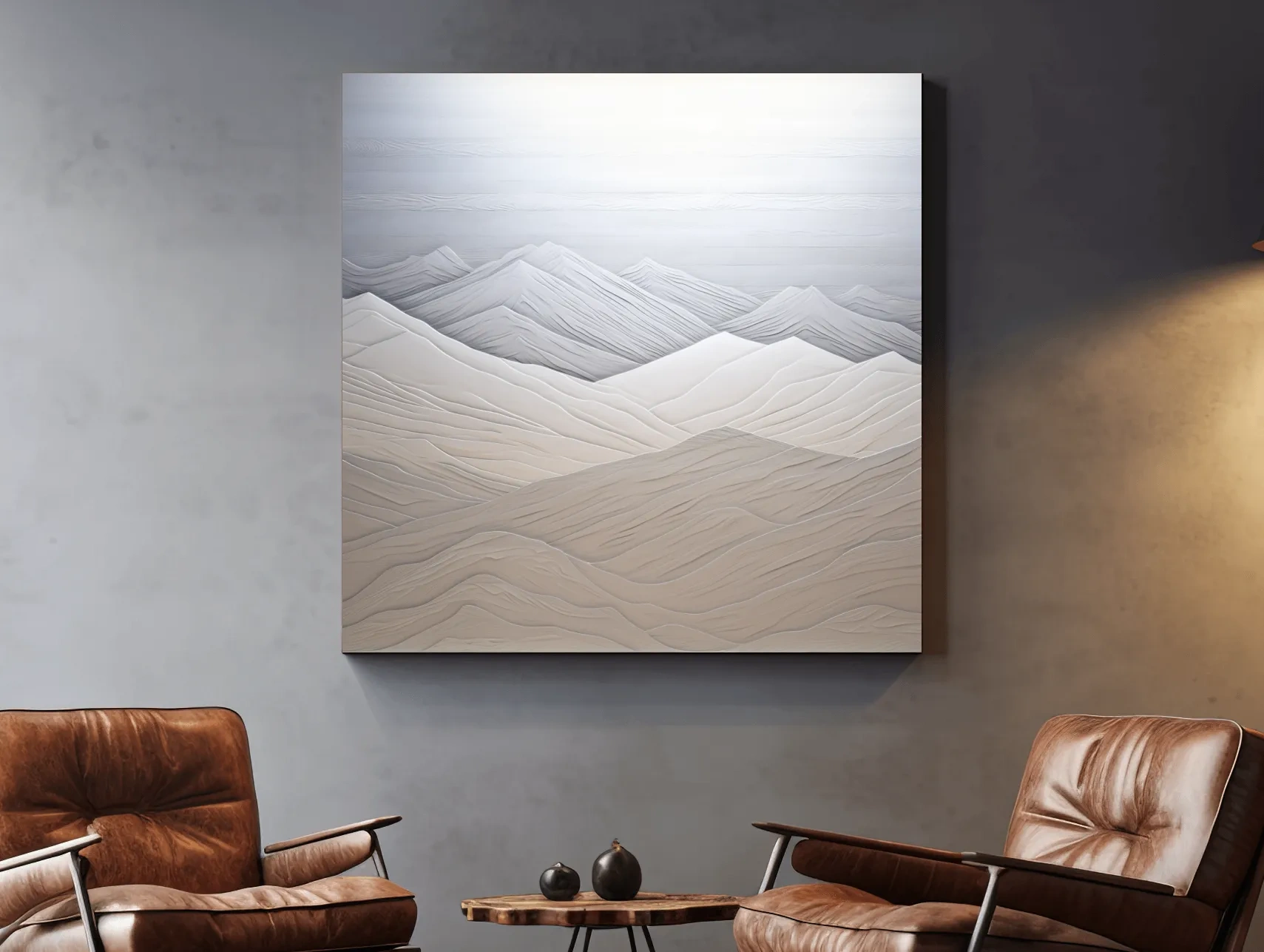 Minimalist Layered Mountain Relief Landscape - Monochrome Artwork