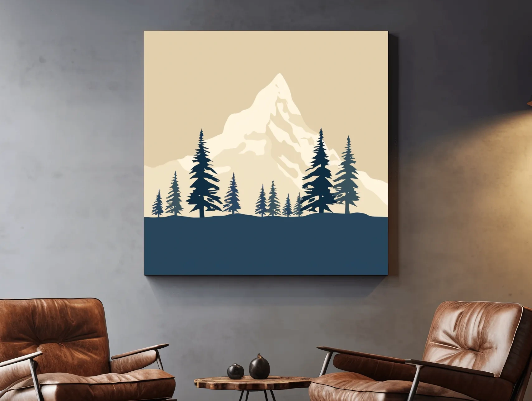 Minimalist Rustic Alpine Mountain Silhouette - Scandinavian Pine Forest Landscape Wall Art