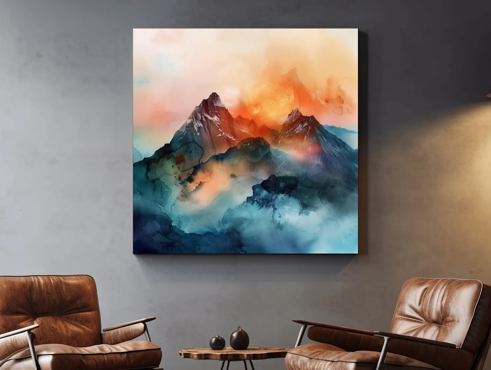 Vibrant Abstract Alpine Mountain Sunrise - Watercolor Landscape Artwork