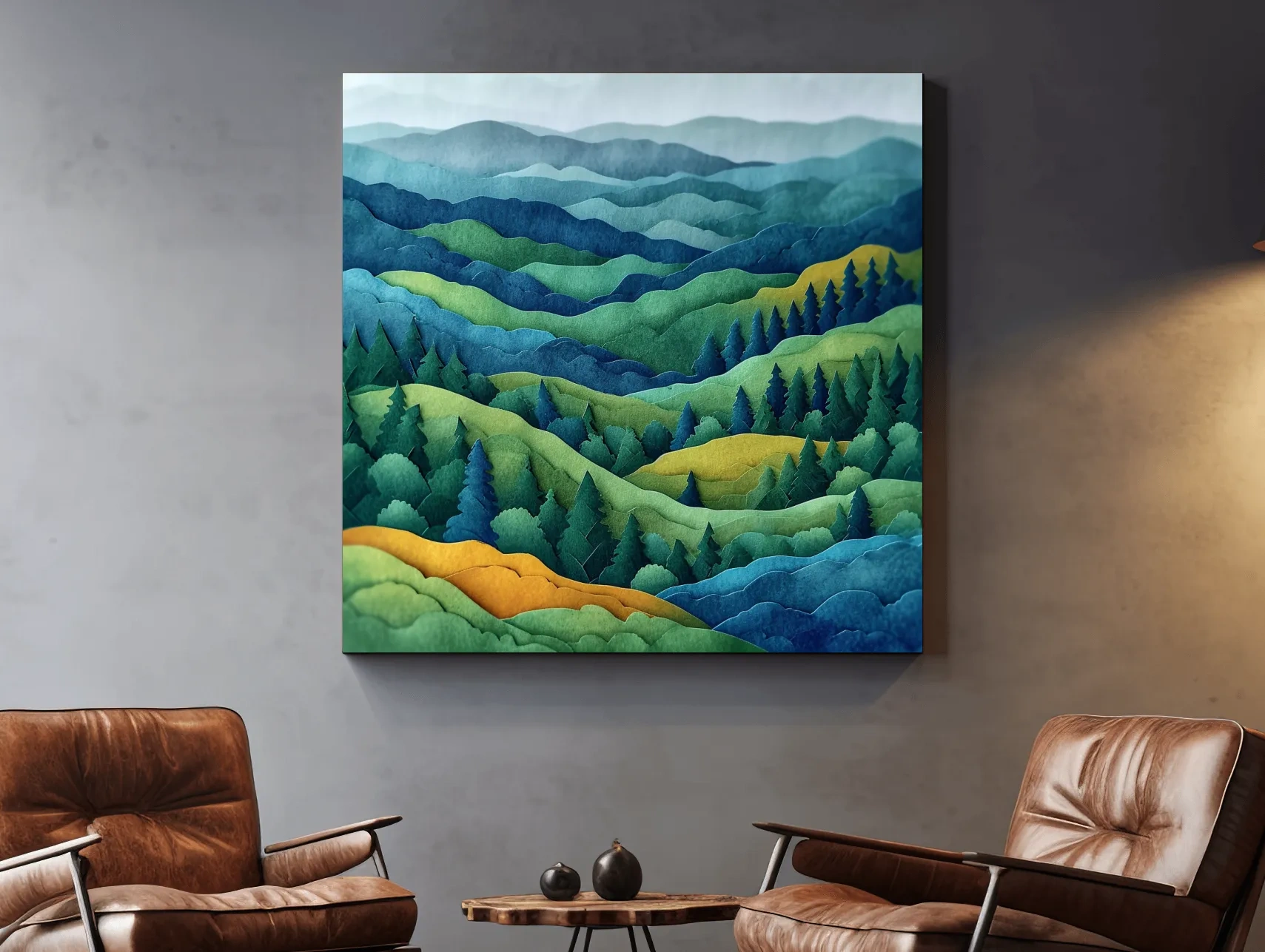 Layered Papercut Mountain Forest Landscape - 3D Effect Wall Art
