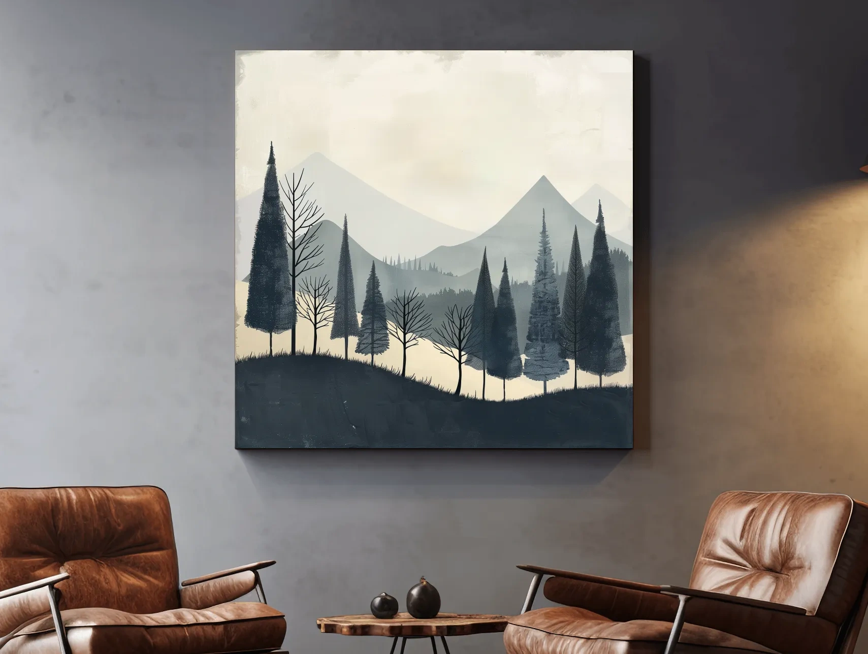 Minimalist Nordic Mountain Forest Landscape - Serene Scandinavian Nature Wall Art