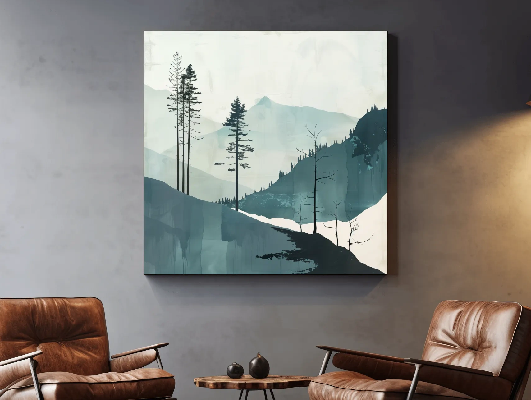 Minimalist Nordic Forest Artwork - Scandinavian Alpine Mountain Wall Art