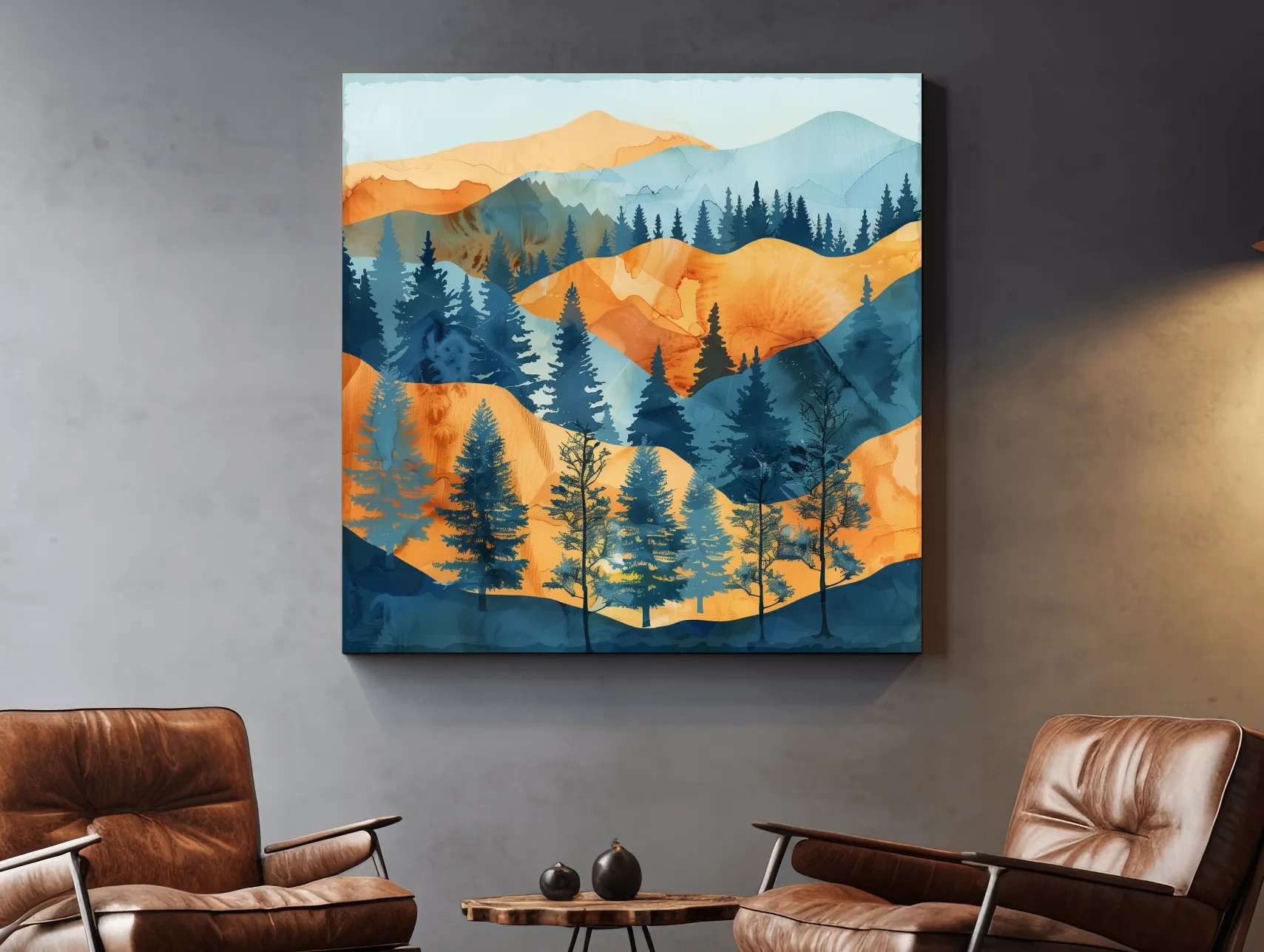 Abstract Alpine Mountain Forest Landscape - Modern Watercolor Style Wall Art