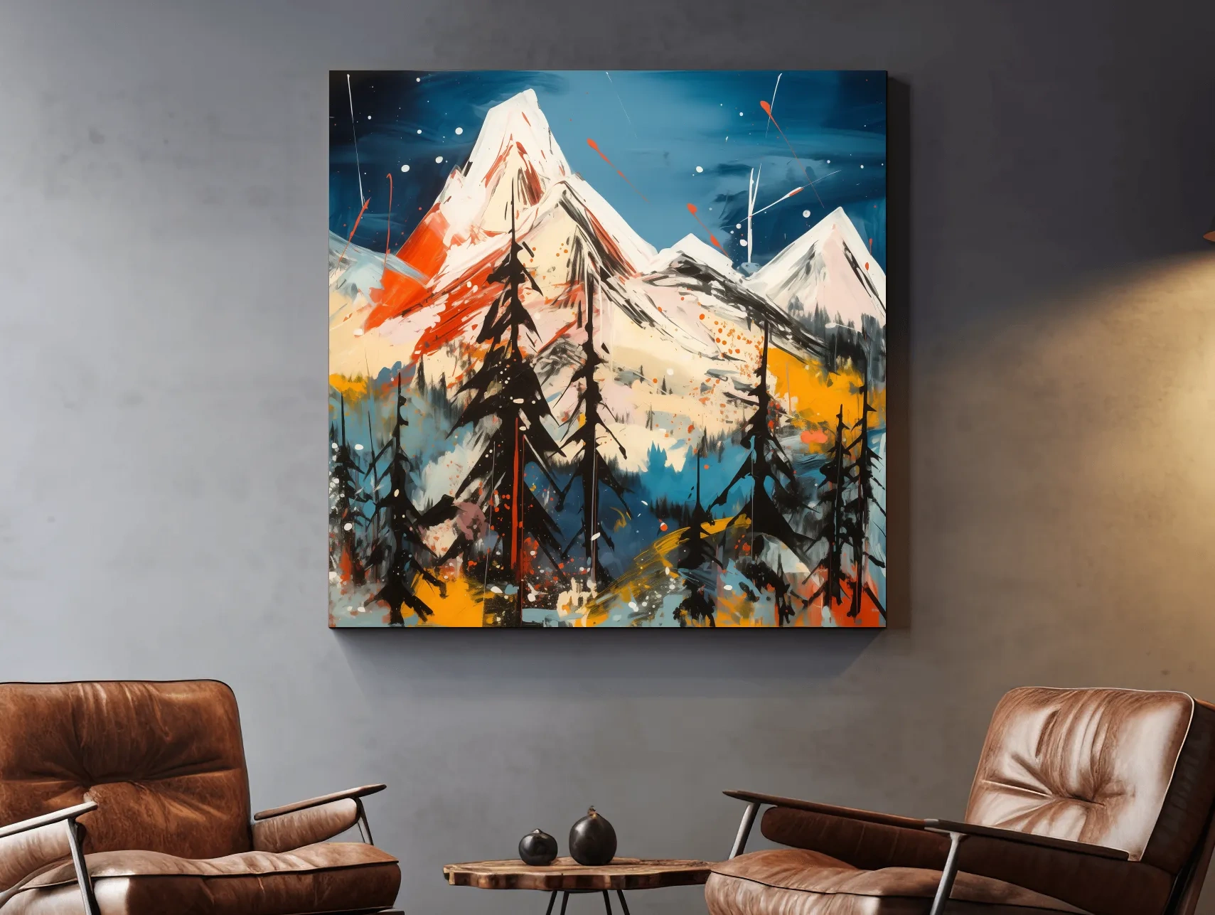 Vibrant Abstract Alpine Mountain Peaks - Bold Contemporary Painting Wall Art