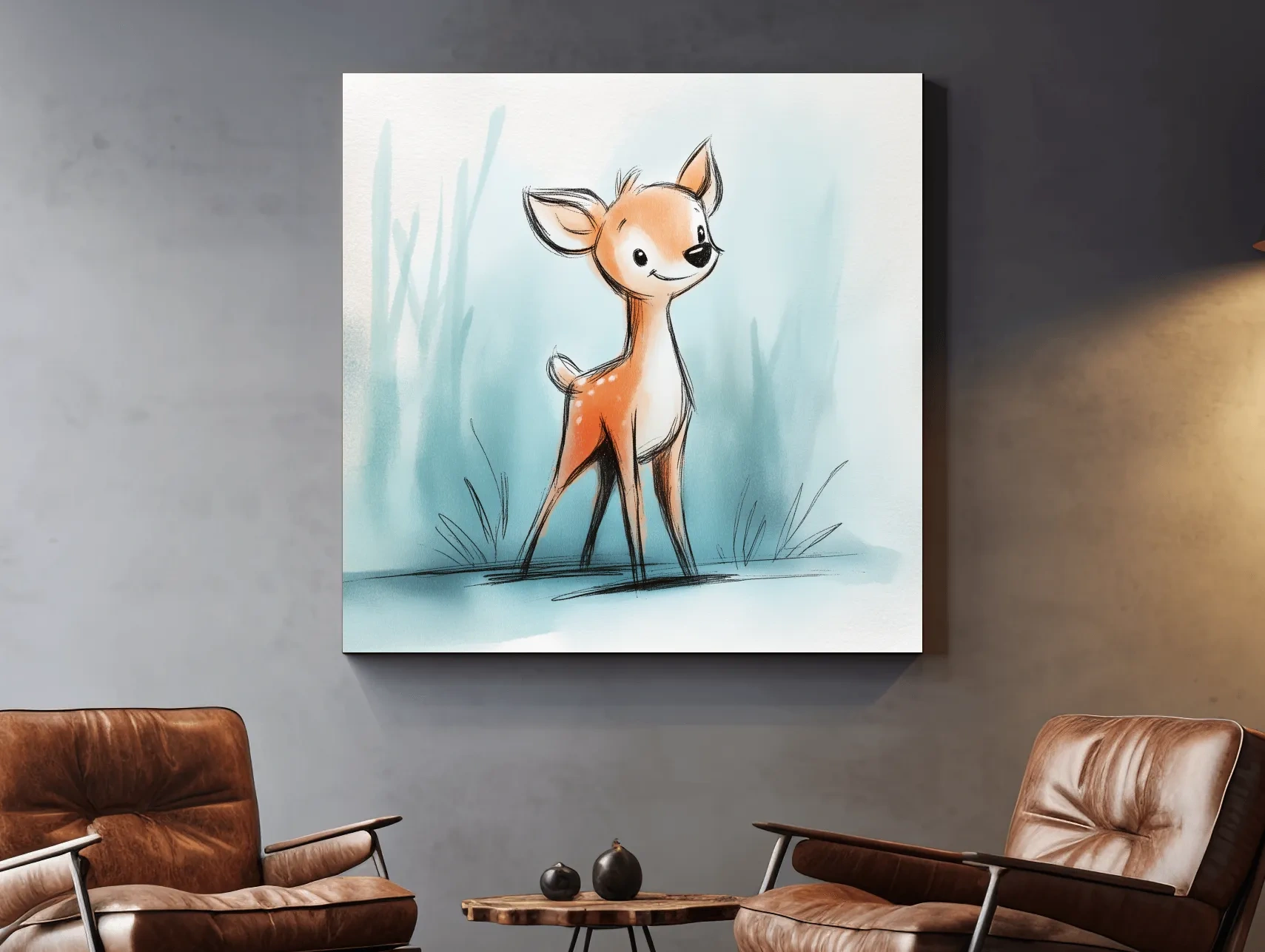 Cute Baby Deer Watercolor Illustration - Whimsical Woodland Nursery Wall Art