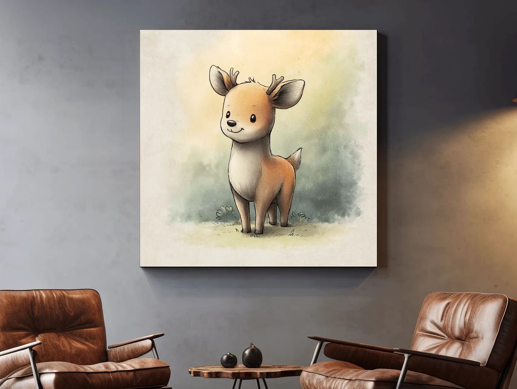 Cute Baby Deer Watercolor Illustration - Whimsical Woodland Nursery Wall Art