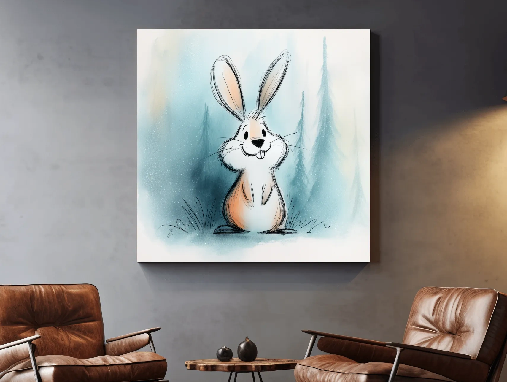 Cute Watercolor Bunny Illustration - Whimsical Woodland Nursery Wall Art