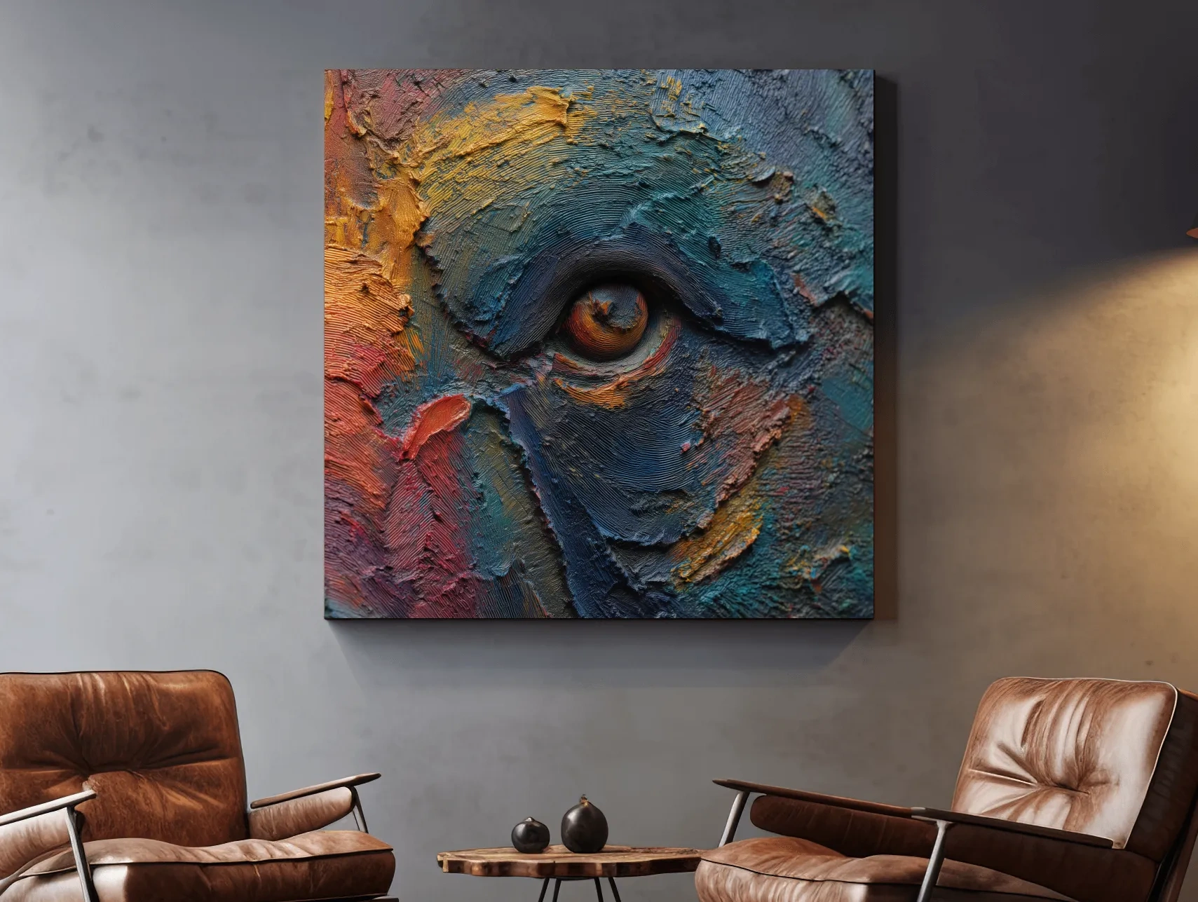 Abstract Bear Eye Impasto Style Artwork - Bold Colorful Wildlife Wall Art
