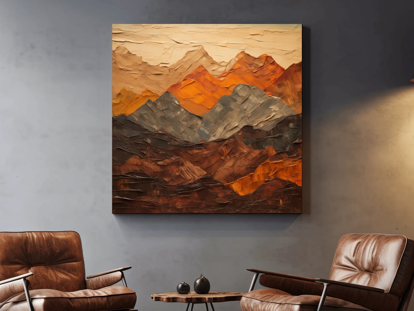 Textured Impasto Style Mountain Range - Rustic Earthy Abstract Wall Art