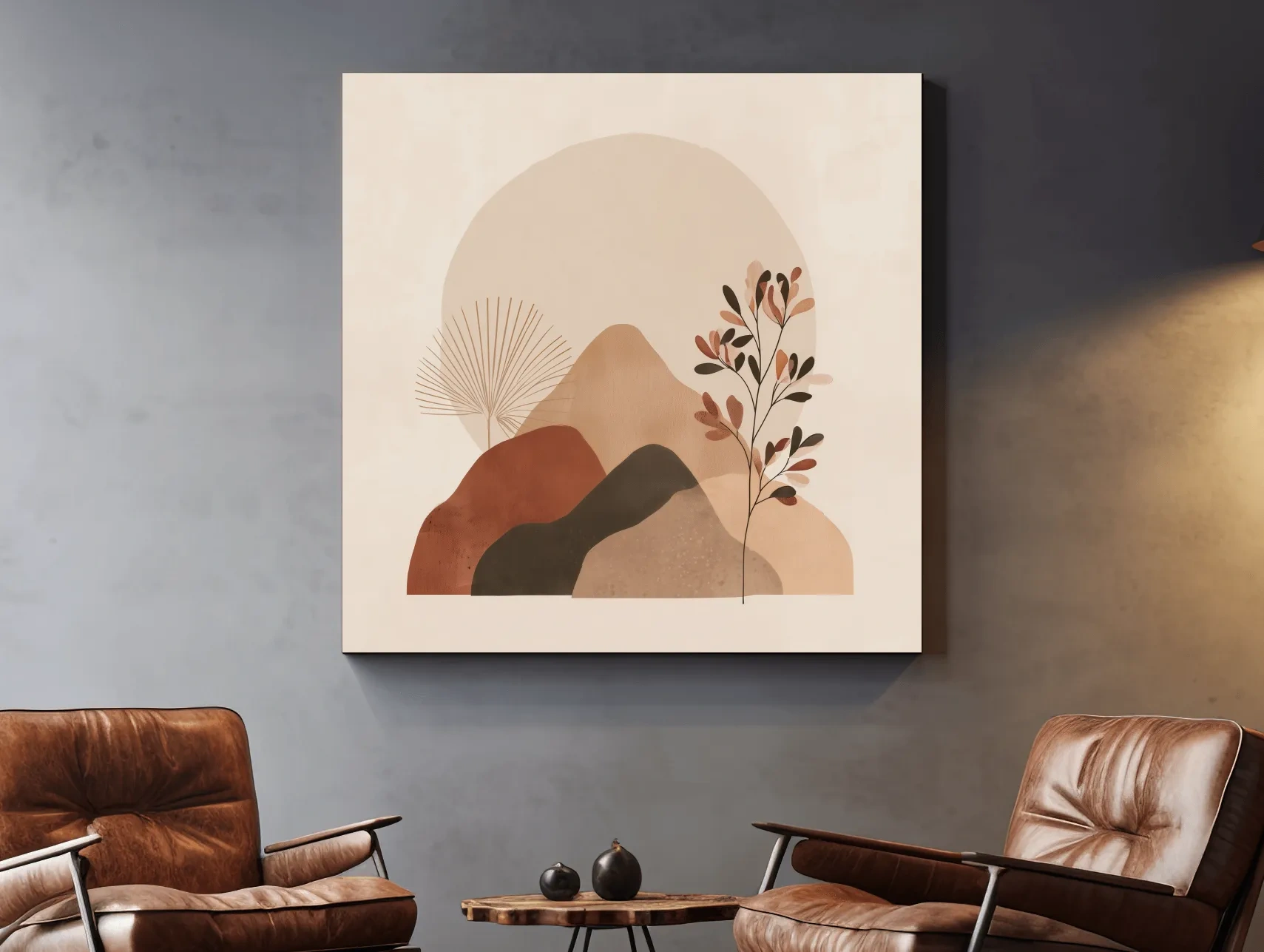 Boho Abstract Mountain Silhouette - Neutral Terracotta Botanical Wall Art