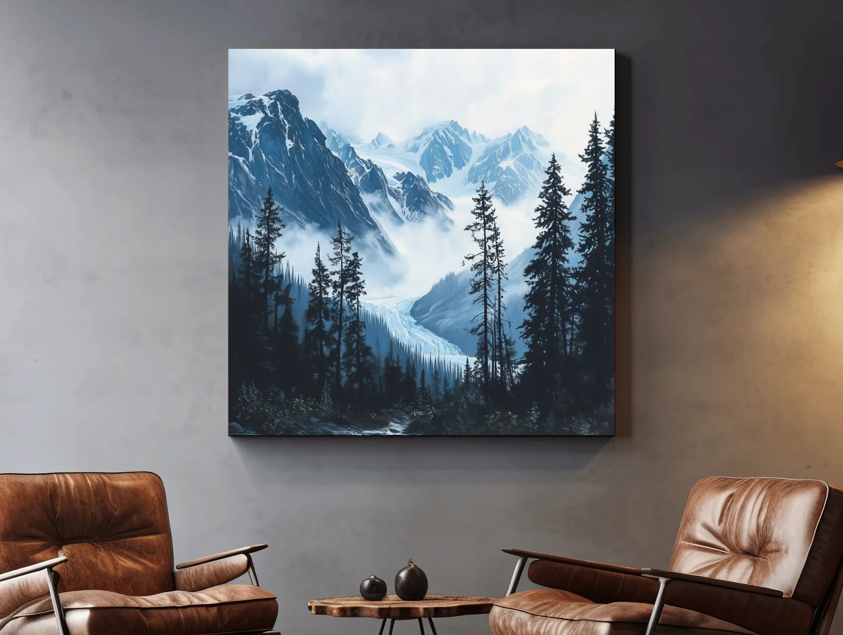 Misty Alpine Glacier Valley Landscape - Moody Mountain Forest Wall Art