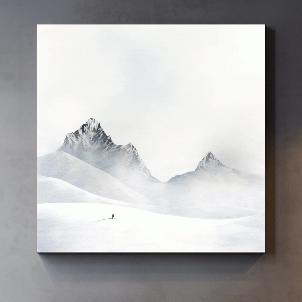 Black and White minimal mountain art