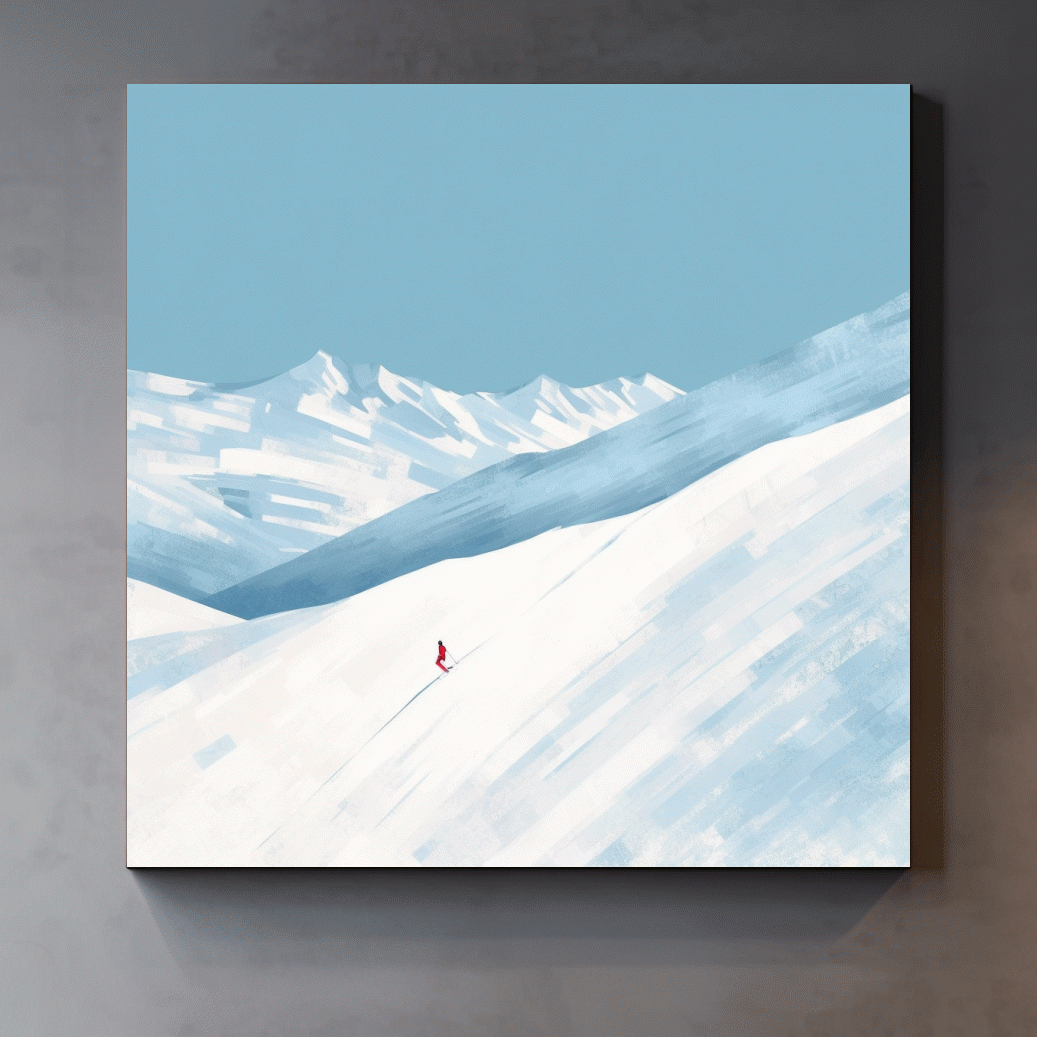 Simplistic painting, skier sends a line