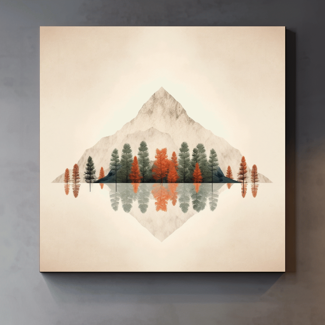 Minimal mountain art, treeline forest in fall