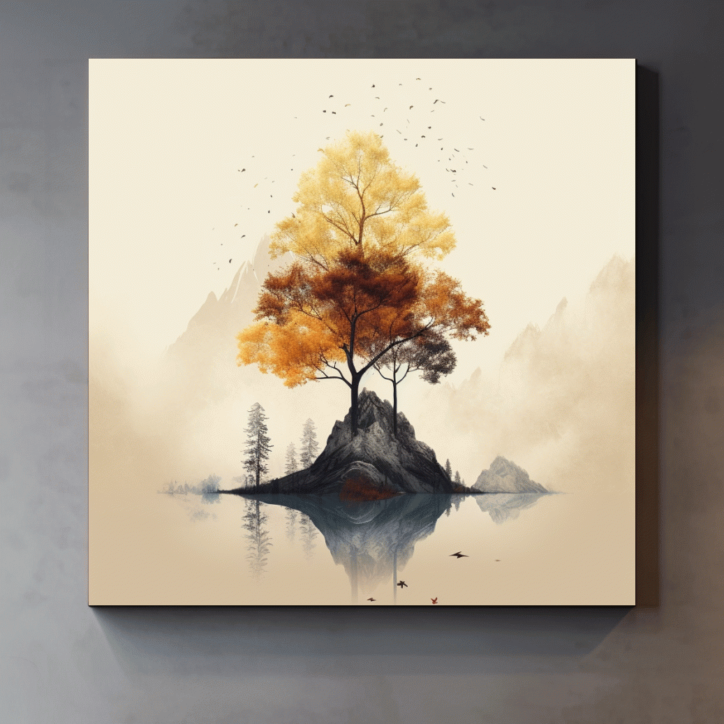 Minimal art, tree growing from rock