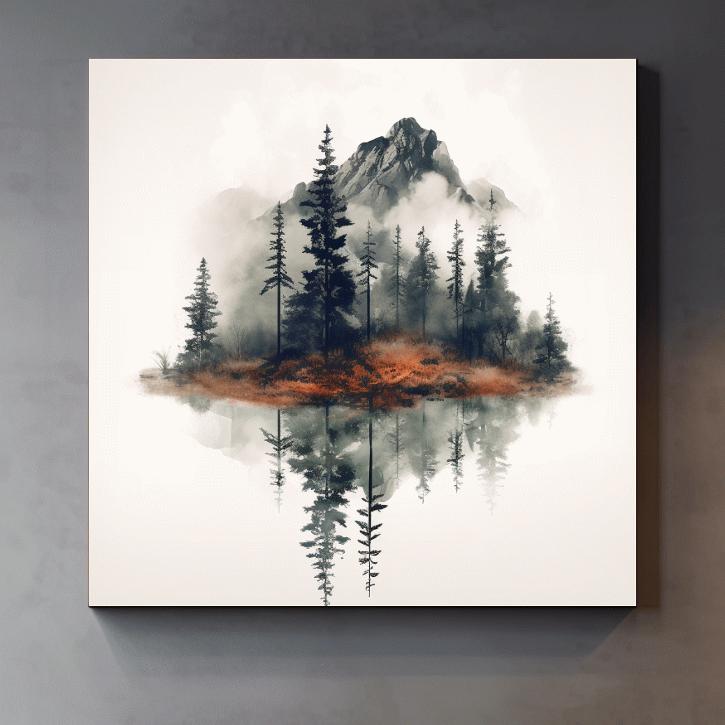 Minimal art, trees reflecting from a lake