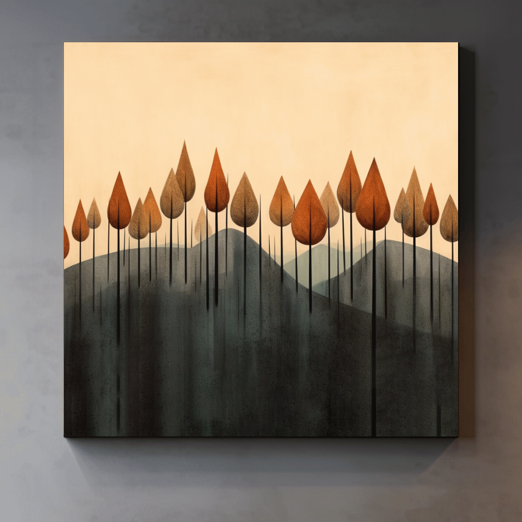 Minimal abstract art, a line of autumn trees