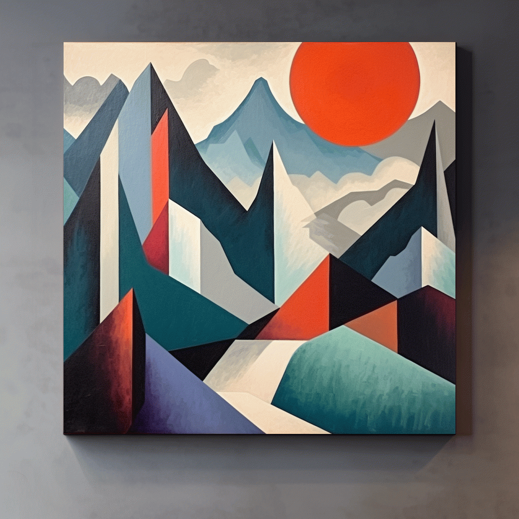 Abstract suprematism mountain painting