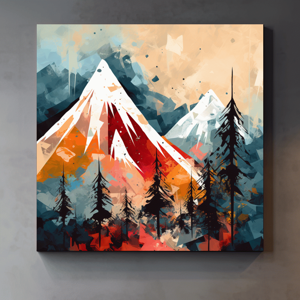 Rustic Abstract Mountain Peaks And Pine Forest - Landscape Wall Art