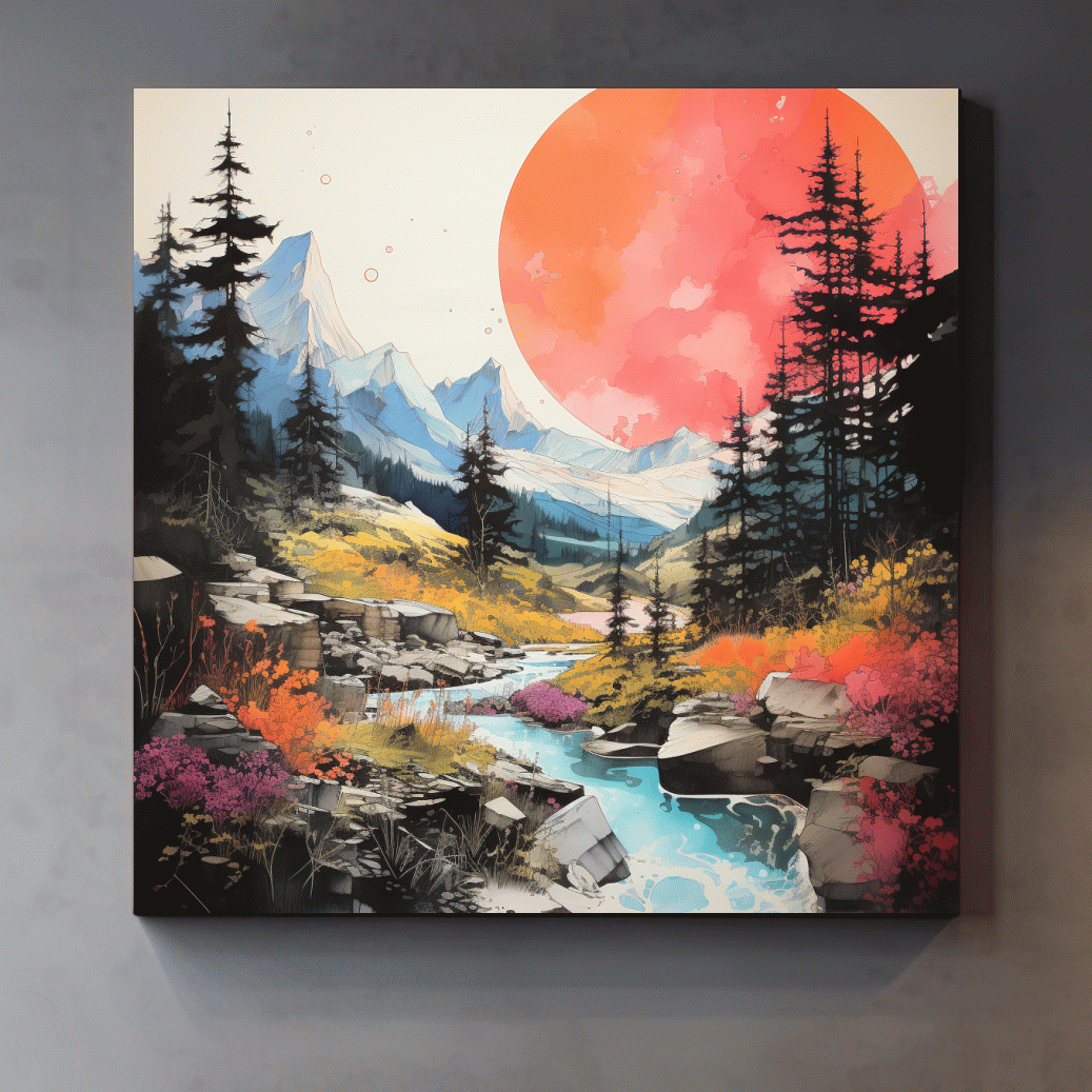 Colourful alpine sunset artwork