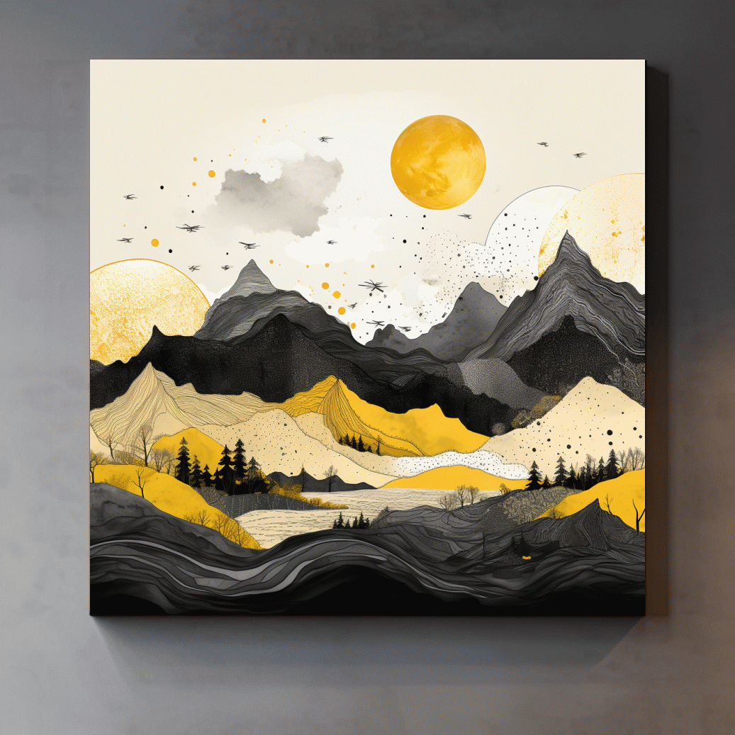 Bold lines mountain illustration, yellow and black