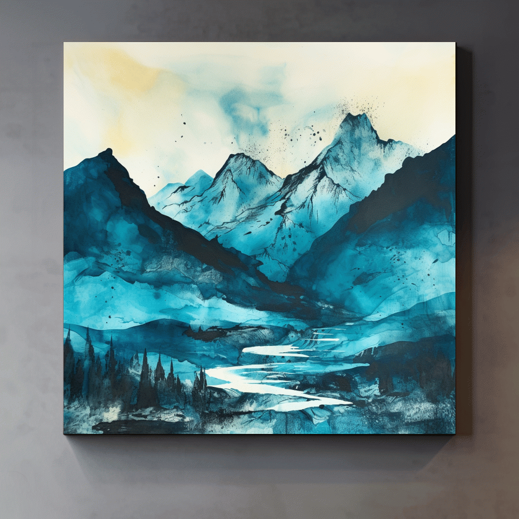 Abstract watercolour art of a mountain landscape