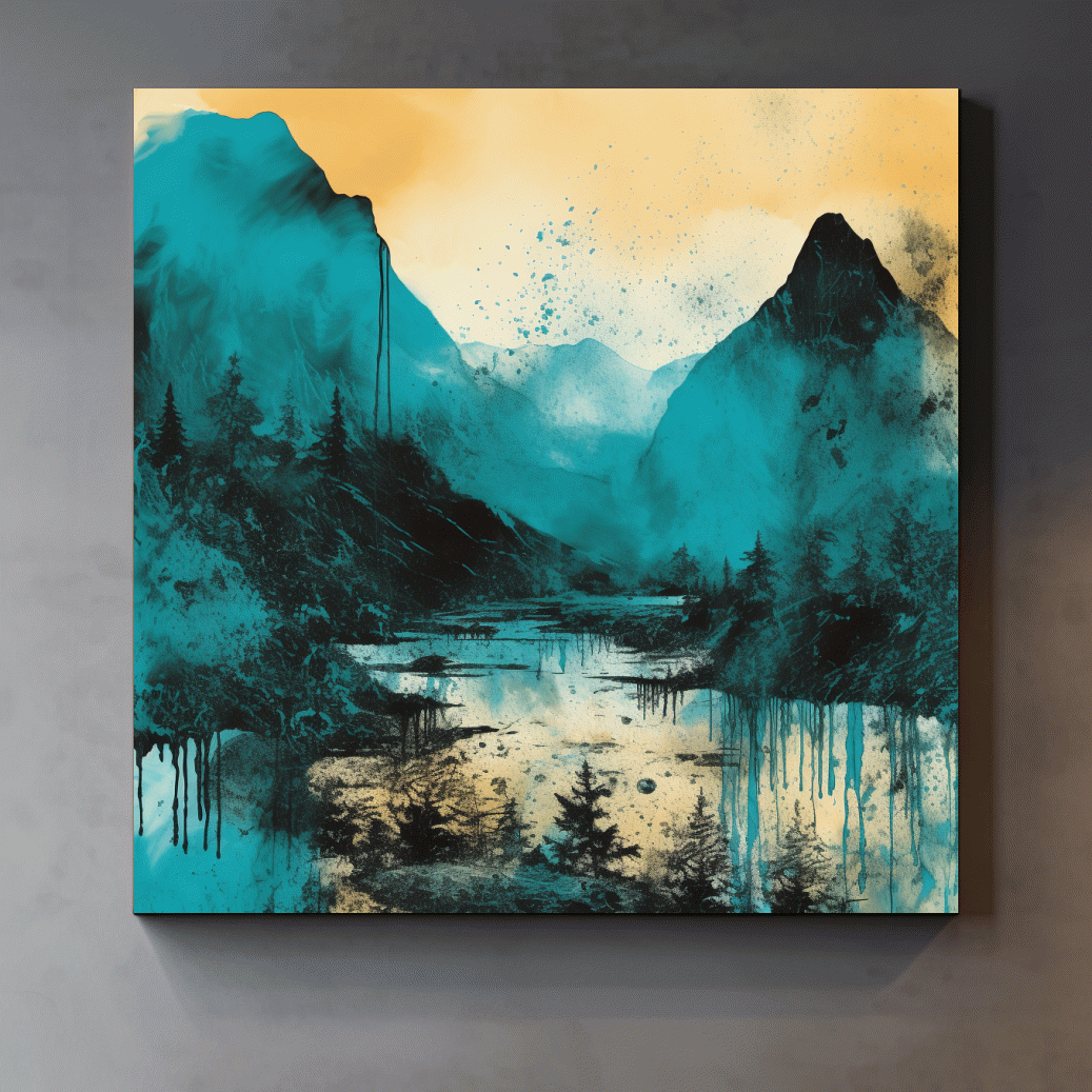 Abstract painting of a mountain landscape
