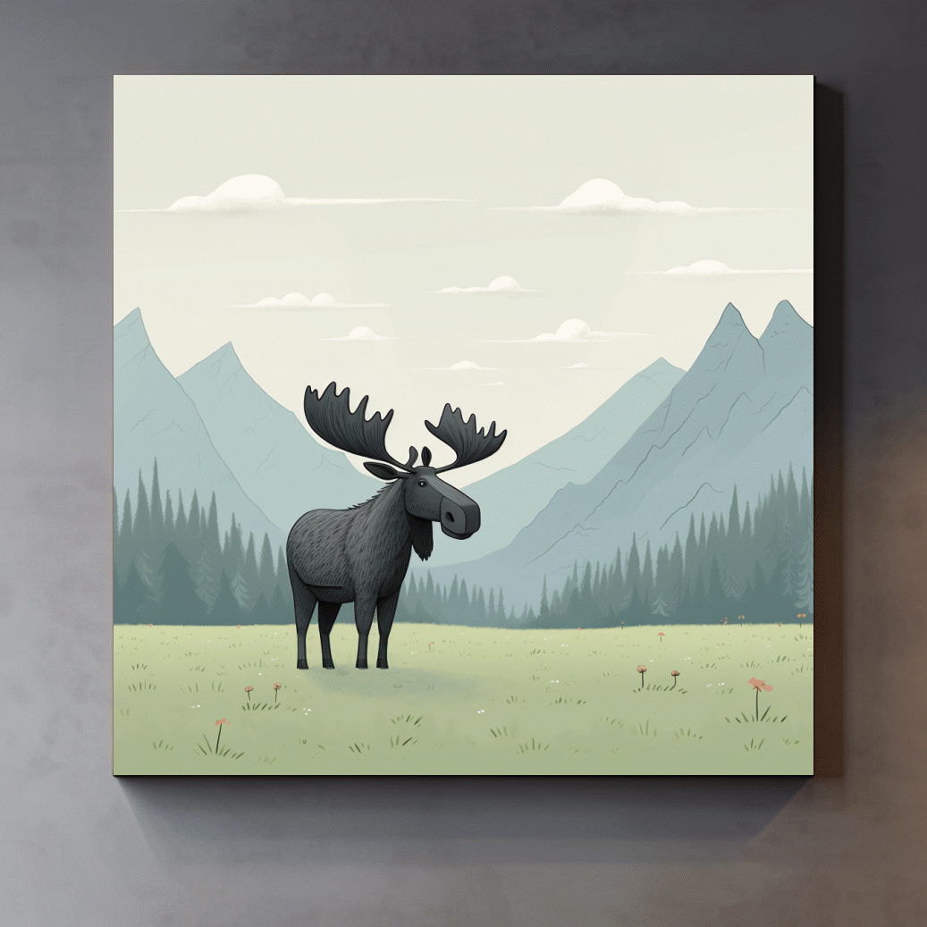 Childrens illustration of a moose in the alpine