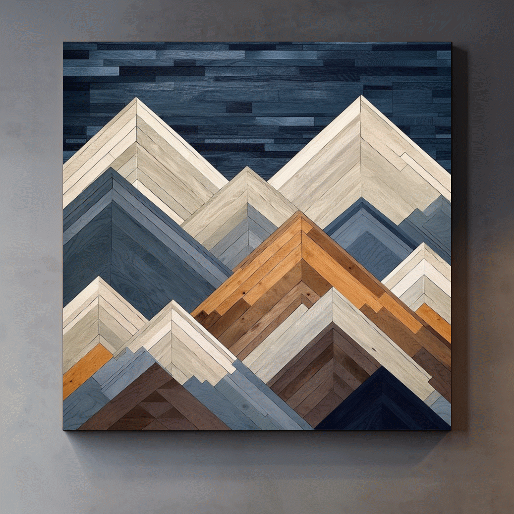 Geometric Wooden Mountain Peaks - Modern Abstract Landscape Wall Art