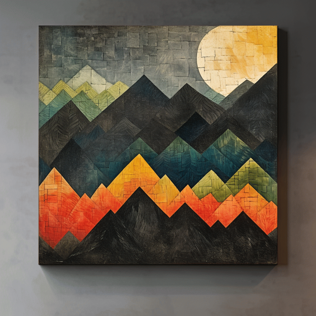 Abstract textured mountain shapes artwork
