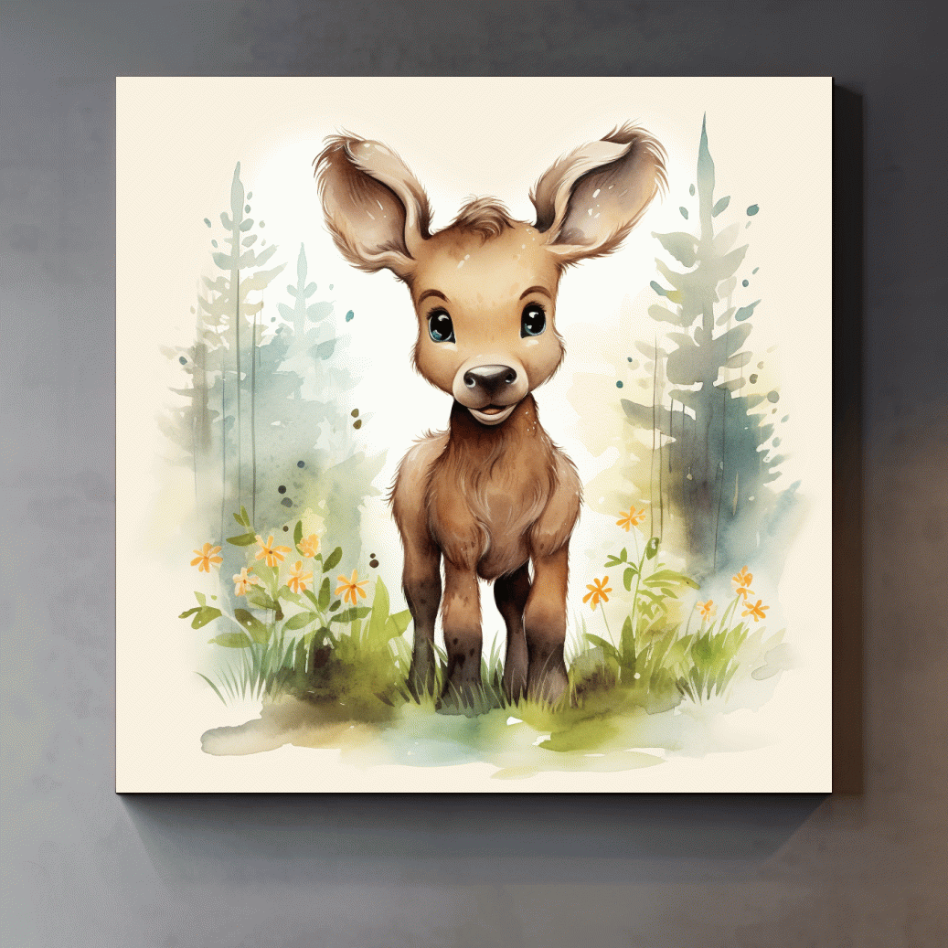 Cute Baby Deer Watercolor Illustration - Woodland Nursery Wall Art