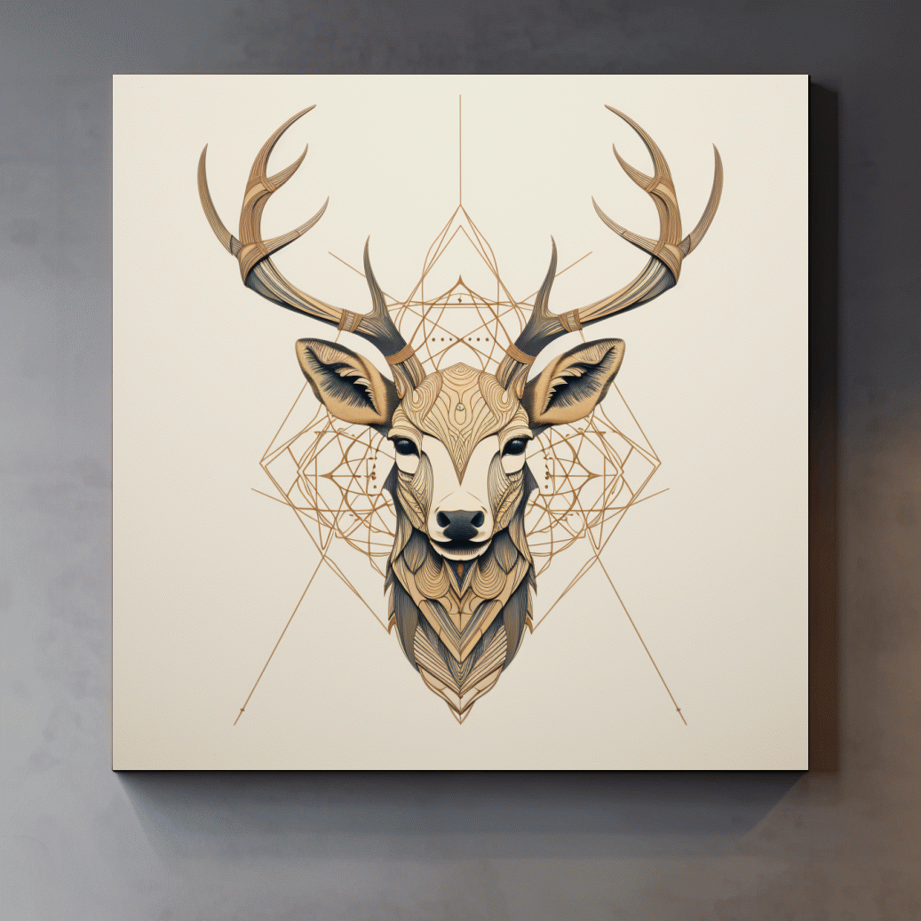 Geometric tattoo style illustration of a deer head