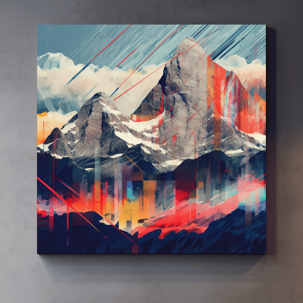 Abstract mountain, colourful glitch art